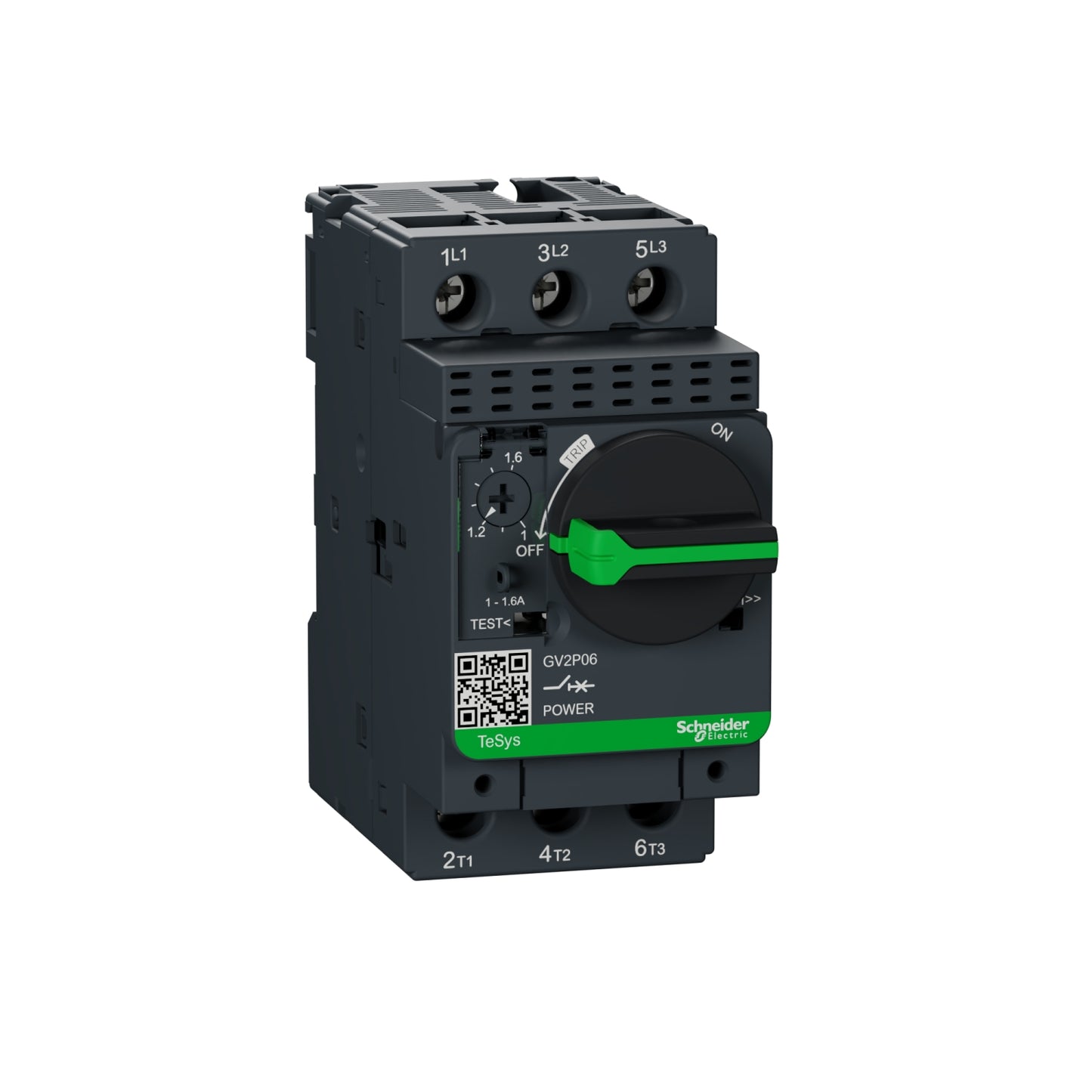 Guardamotor Termomagnético TeSys GV2P - 0.34HP(220V)/0.75HP(440V) - 1-1.6A - 100kA/415V - GV2P06 - SCHNEIDER