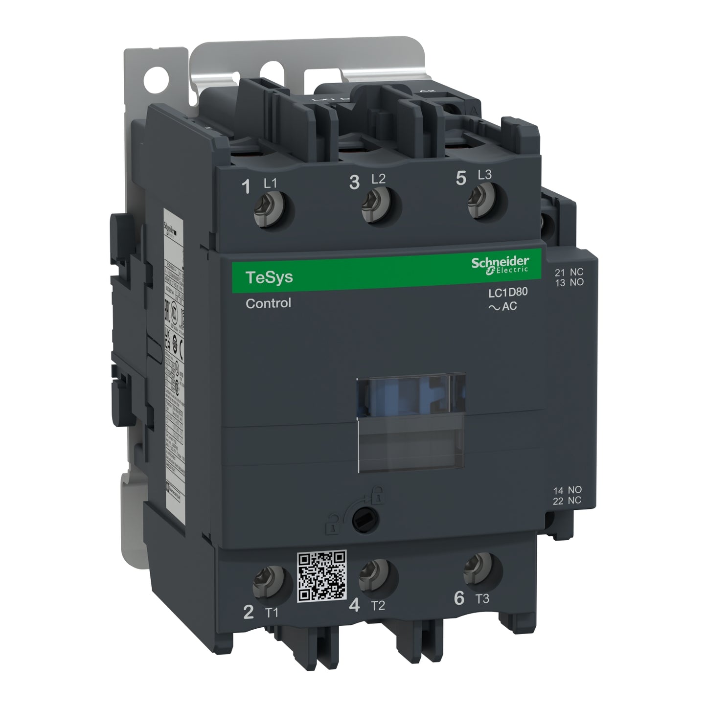 Contactor Tripolar TeSys D - 30HP(220V)/61HP(440V) - 80A(AC3) - 1NA+1NC - Bobina 24VAC - LC1D80B7 - SCHNEIDER