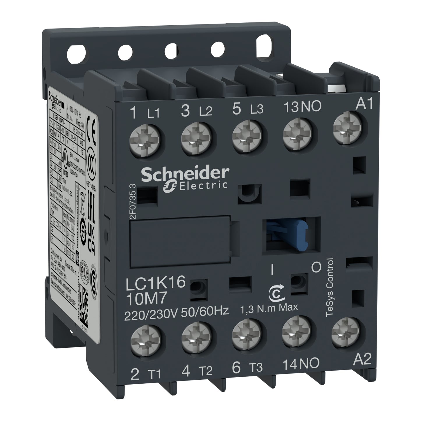 Contactor Tripolar TeSys K - 5HP(220V)/10HP(440V) - 16A(AC3) - 1NA - Bobina 220VAC - LC1K1610M7 - SCHNEIDER