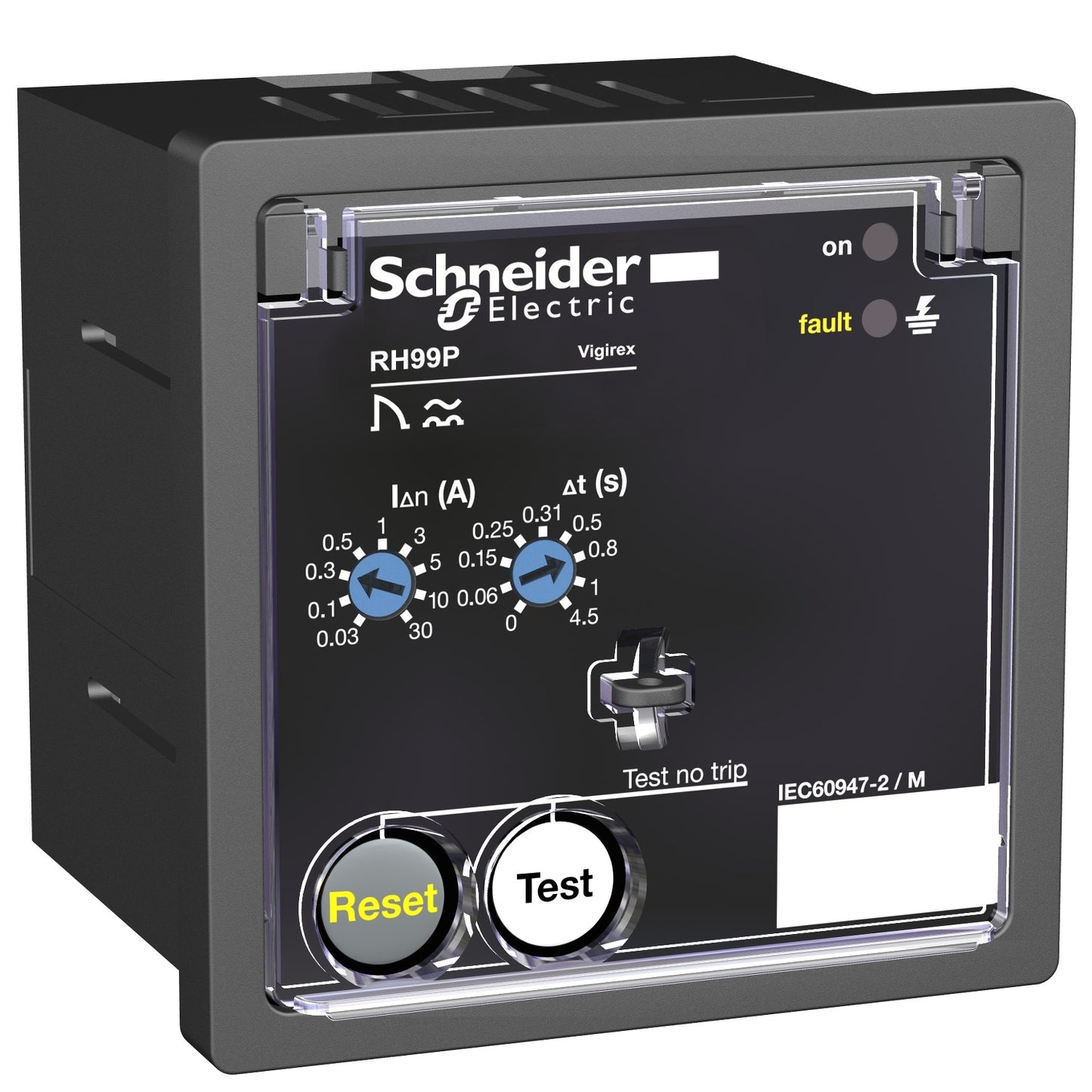 Relé Diferencial con Sensibilidad 0.03-30A, Tensión Auxiliar 220-240VAC y Reset Manual de Marca Schneider Electric  de Serie VIGIREX (56273). 