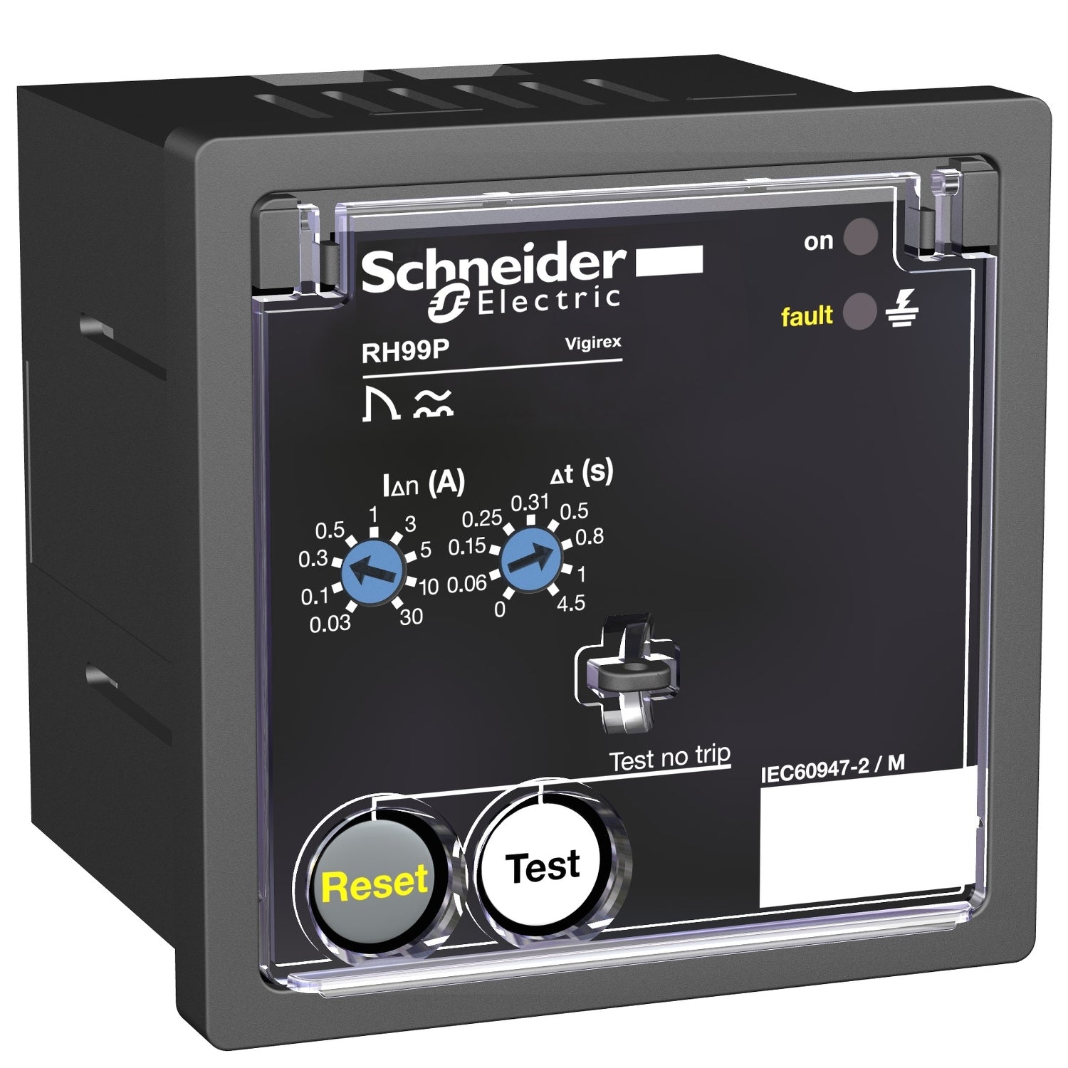 Relé Diferencial con Sensibilidad 0.03-30A, Tensión Auxiliar 220-240VAC y Reset Manual de Marca Schneider Electric  de Serie VIGIREX (56273). 