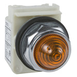 Piloto de Señalización Amarillo con LED de Alta Luminosidad de Marca Schneider Electric de Serie Harmony 9001K (9001KP35LYA9) con ø30m de Montaje, Cuerpo Cromado, Alimentación 24VAC/DC.