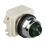 Piloto de Señalización Verde LED de Alta Luminosidad de Marca Schneider Electric de Serie Harmony 9001K (9001KP7LGG9) con ø30m de Montaje, Cuerpo Cromado, Alimentación 220VAC.