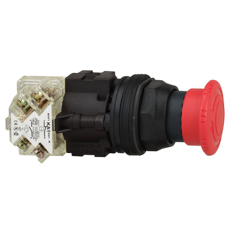 Parada de Emergencia ø40mm Rojo Tipo Hongo con Tipo de Reset Girar para Desenclavar de Marca Schneider Electric de Serie Harmony 9001K (9001KR16H13) con ø30m de Montaje. Contacto NC.