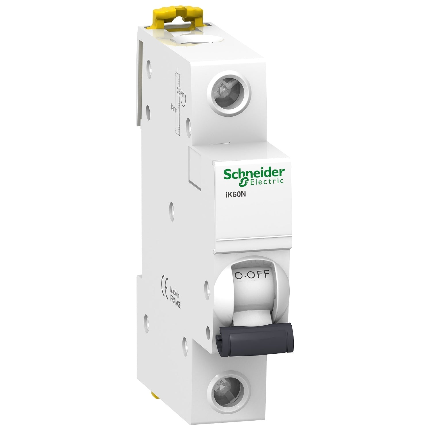 Interruptor Termomagnético Unipolar Monofásico de Marca Schneider de Linea Acti 9 iK60N (A9K24116) con Curva C, Corriente Nominal 16A y Poder de Ruptura 6kA. Compra en FCM.