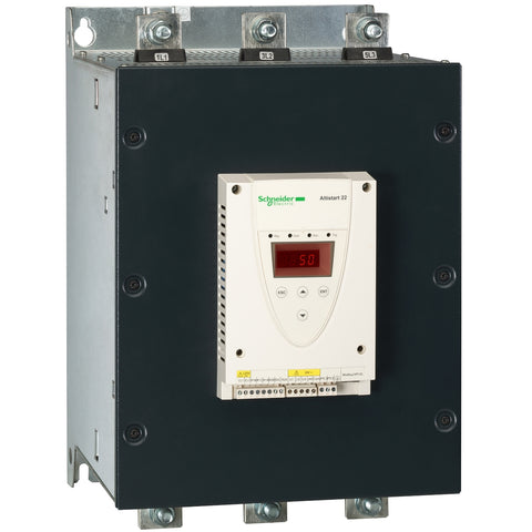 Arrancador Suave de Potencia Nominal 200HP(220VAC)/400HP(440VAC), Corriente Nominal 590A y Alimentación Trifásica 200-480V de Marca Schneider Electric de Linea Altistart 22 (ATS22C59S6) con Dimensiones 455x304x340mm.