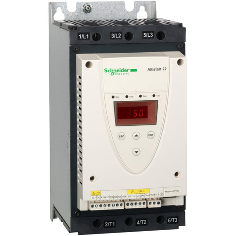 Arrancador Suave de Potencia Nominal 30HP(220VAC)/60HP(440VAC), Corriente Nominal 88A y Alimentación Trifásica 200-480V de Marca Schneider Electric de Linea Altistart 22 (ATS22D88S6) con Dimensiones 295x145x207mm