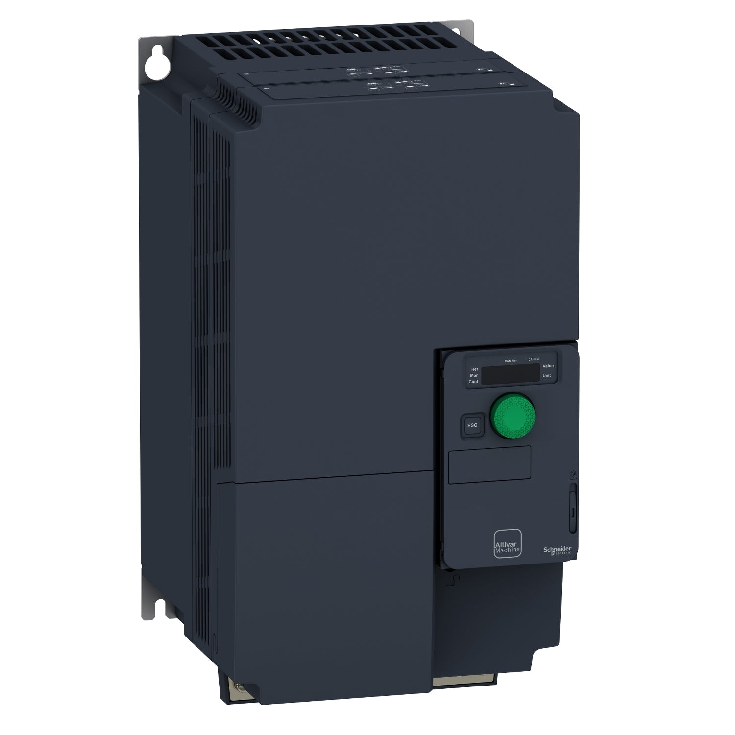 Variador de Velocidad de Potencia Nominal 15HP, Máxima Corriente Permanente 54A y Alimentación Trifásica 200-240VAC de Marca Schneider Electric de Linea Altivar 320 (ATV320D11M3C) con Dimensiones 330x180x198mm.