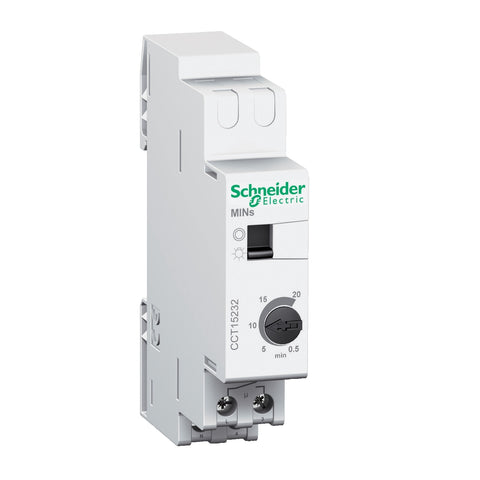 Programador Minutero con Regulación de 0.5 a 20 min.  230V, 50-60Hz de Marca Schneider de Linea Acti 9 IHP (CCT15232) Salida 16A Para Carga Resistiva Pura a 220VAC,