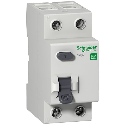 Interruptor Diferencial Bipolar de Marca Schneider de Linea Easy9 (EZ9R36263) de Corriente Nominal 63A, Sensibilidad 30mA y Tensión Asignada de Empleo 230VAC.