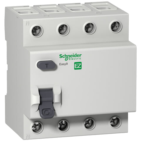Interruptor Diferencial Tetrapolar de Marca Schneider Electric de Linea Easy9 (EZ9R36463) de Corriente Nominal 63A, Sensibilidad 30mA y Tensión Asignada de Empleo 230VAC.