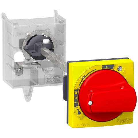 Mando Exterior Rojo de Longitud Máx. 315mm de IP54. Accesorio para Guardamotores GV2ME de Marca Schneider Electric (GV3APN02) con Enclavamiento en Servicio y Fuera de Servicio. 
