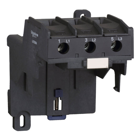 Bornera Para Enganche en Riel DIN o Para Fijación Por Tornillo Entre Eje. Accesorio para Relés Térmicos TeSys D de Marca Schneider Electric (LA7D3064). Es Compatible con LRD33**, LR3D33** y LR2D35**.