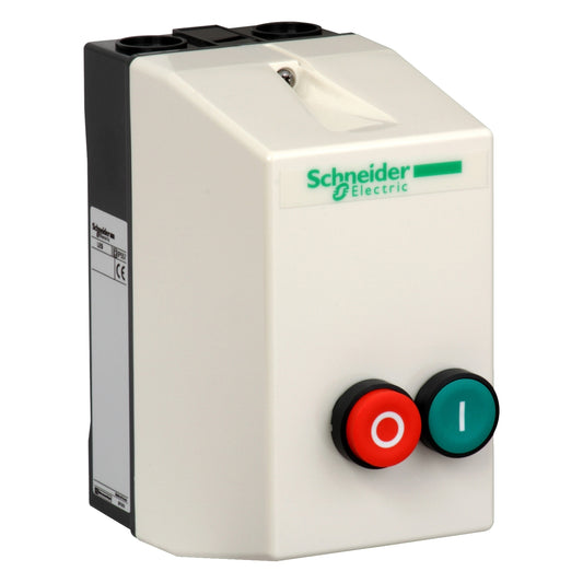 Arrancador Directo en Caja de Marca Schneider Electric de Serie TeSys LE1D (LE1D25M7) con Grado de Protección IP65, Potencia Máxima 7.5HP en 220V, Corriente Térmica Nominal 25A y Tensión de Bobina 220VAC. Compra en FCM. 