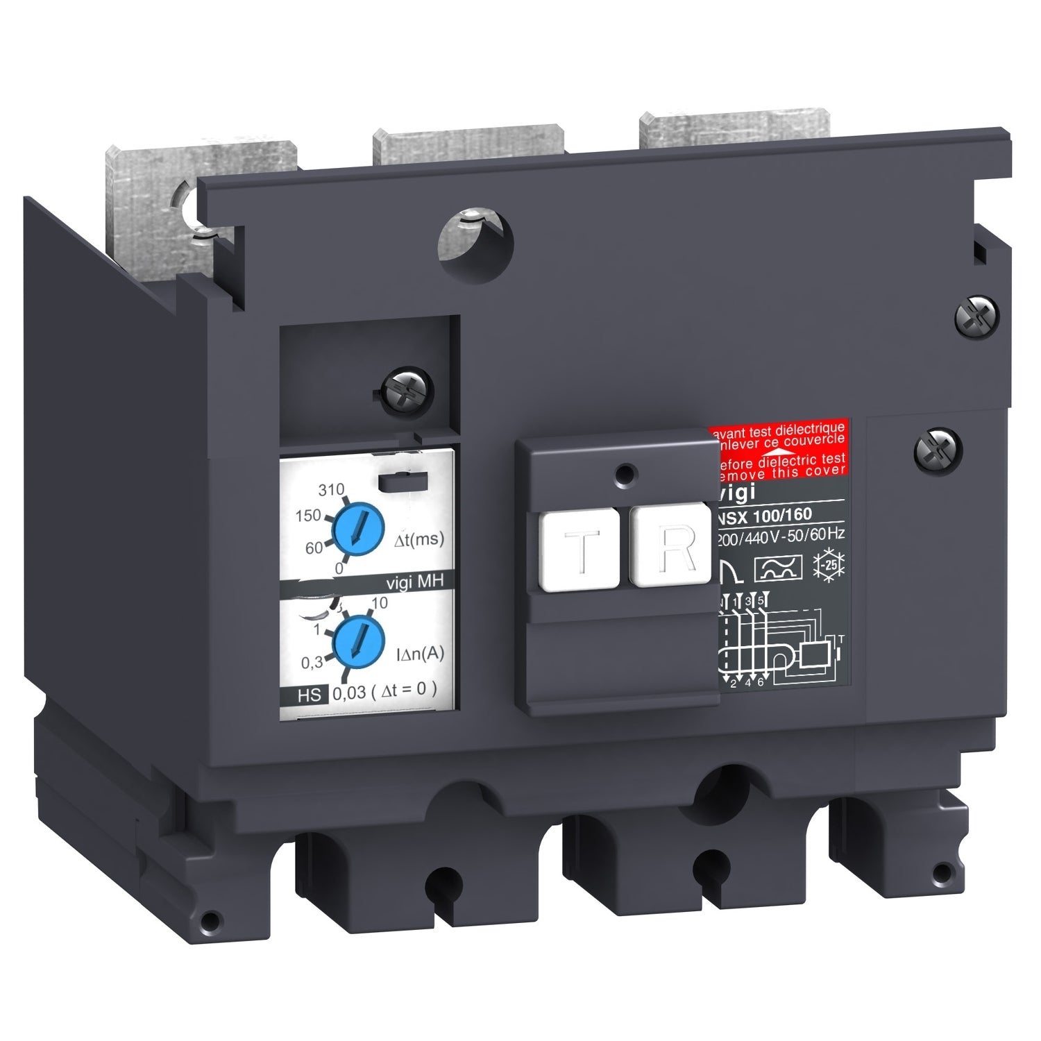 Módulo Diferencial Vigi MH para Interruptores NSX100/160 de Marca Schneider Electric (LV429215) de 3 Polos, Ajuste de 0.03-10A y Tensión Asignada de Empleo 440-550V.