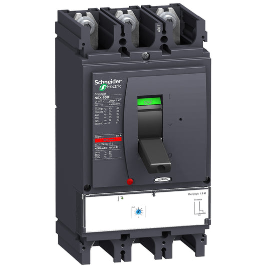 Interruptor Magnético Tripolar de Marca Schneider Electric de Serie Compact NSX de Tipo NSX400H (LV432750) con Calibre 320A y Poder de Ruptura 70kA en 415V. Asociar con Relé Térmico de Rango 200-330A. Compra en FCM.
