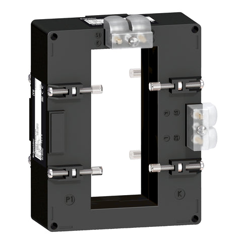 Transformador de Corriente 2500A y Corriente Secundario 5A, con Forma Interna Tipo DC de Marca Schneider de Linea Powerlogic (METSECT5DC250) de Dimensiones externas 125x160x40mm y de la barra 52x127mm.