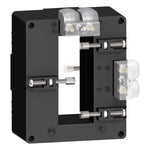Transformador de Corriente 1500A y Corriente Secundario 5A, con Forma Interna Tipo DD de Marca Schneider de Linea Powerlogic (METSECT5DD150) de Dimensiones externas 96x116x58mm y de la barra 34x84mm.