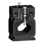 Transformador de Corriente 150A y Corriente Secundario 5A, con Forma Interna Tipo MA para Diámetro del Cable ⌀27mm de Marca Schneider de Linea Powerlogic (METSECT5MA015) de Dimensiones externas 56x80x43mm y de la barra 10x32mm - 15x25mm.