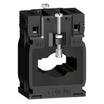 Transformador de Corriente 300A y Corriente Secundario 5A, con Forma Interna Tipo MB para Diámetro del Cable ⌀26mm de Marca Schneider de Linea Powerlogic (METSECT5MB030) de Dimensiones externas 60x85x43mm y de la barra 12x40mm - 15x32mm.
