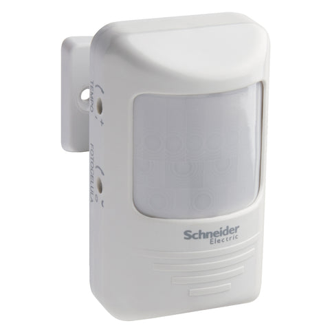 Sensor de Movimiento Presencia Flex de Superficie de Marca Schneider Electric (PRM134) con Regulación de Tiempo y Luminosidad del Ambiente.  