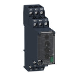 Relé de Control de Corriente con Salidas: 2NANC, 5A de Marca Schneider Electric de Serie Zelio Control (RM22LA32MR) de Sensibilidad 250-5000 Ohm, Delay 0.1-30s, Alimentación 24-240 VAC, Limites de Alimentación -15% +10%, Frecuencia  50-60Hz, IP50.