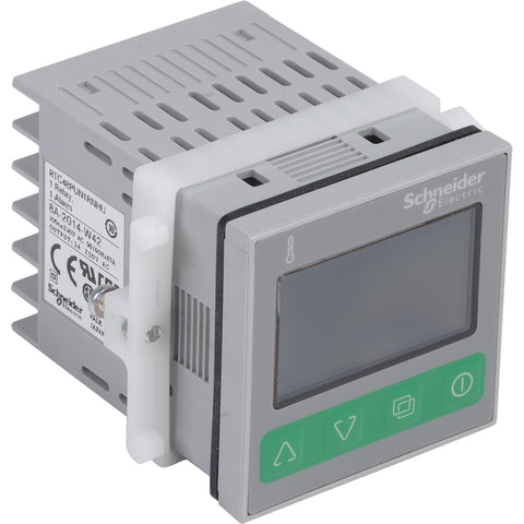 Controlador de Temperatura de Marca Schneider Electric de Serie Zelio Control RTC48 (RTC48PUN1RNHU) de Dimensión 48x48mm con Alimentación 100-240VAC, con Alarma y Salida de Relé. 