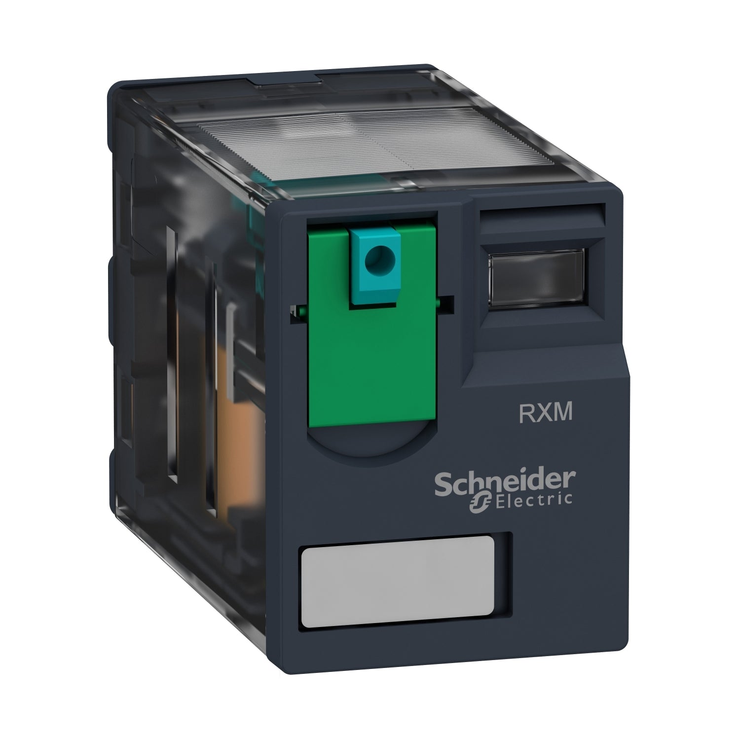 Relé Enchufable de Marca Schneider Electric de Línea Zelio Relay RXM (RXM2AB1BD) con Voltaje de Control 24VDC, Composición de Contactos 2NANC (8 Pines), Corriente Térmica Nominal 12A y Grado de Protección IP40. Compra en FCM.