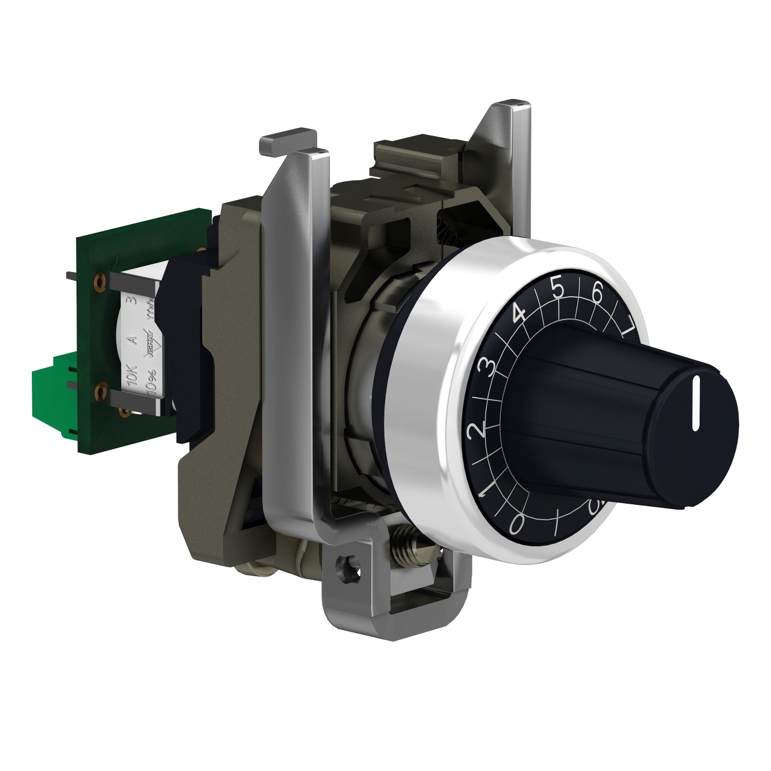 Potenciometro de Marca Schneider Electric de Serie Harmony XB4 (XB4BD912R4K7) con ø22m de Montaje, Cuerpo Metálico, Resistencia 4700Ohm
