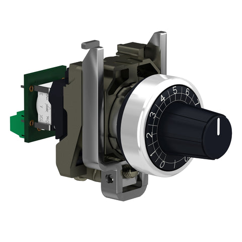 Potenciometro de Marca Schneider Electric de Serie Harmony XB4 (XB4BD912R4K7) con ø22m de Montaje, Cuerpo Metálico, Resistencia 4700Ohm