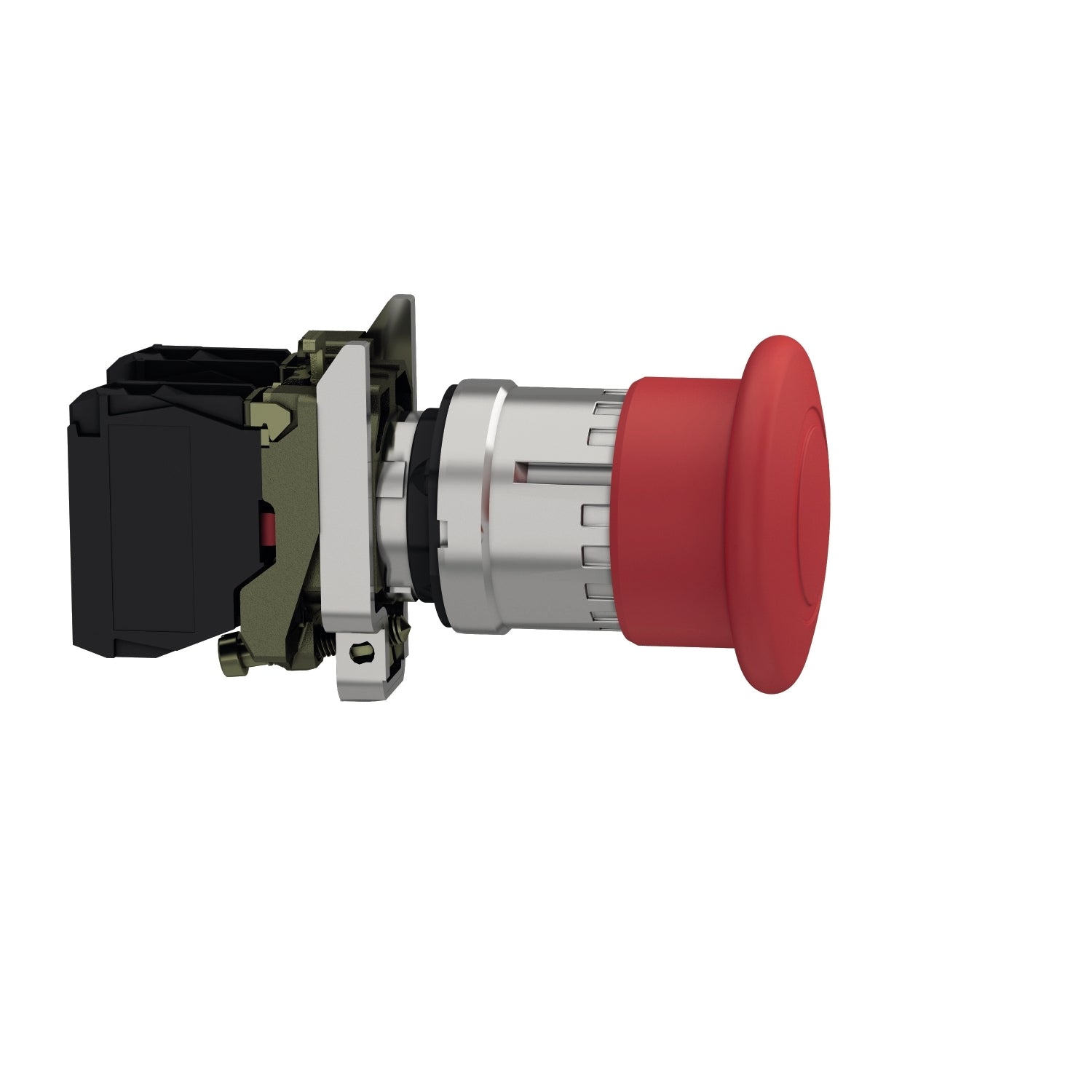 Parada de Emergencia de ø40mm de Marca Schneider Electric de Serie Harmony XB4 (XB4BT842) con ø22m de Montaje, Cuerpo Metálico, Tipo Hongo Color Rojo, Tipo de Reset Pulsar-Tirar Contacto NC.