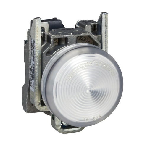 Piloto de Señalización Blanco LED de Marca Schneider Electric de Serie Harmony XB4 (XB4BVB1) con ø22m de Montaje, Cuerpo Metálico, Alimentación 24VAC/VDC.