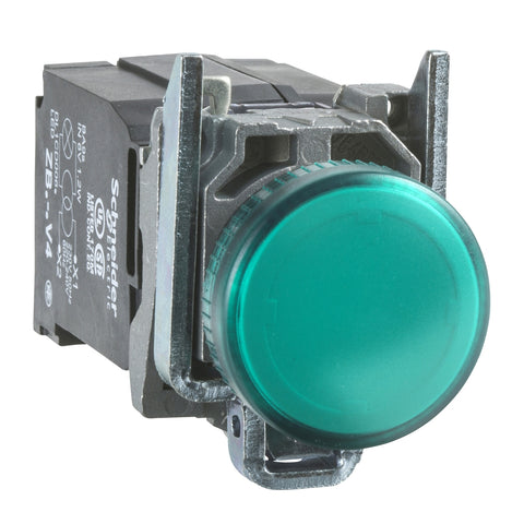 Piloto de Señalización Verde LED de Marca Schneider Electric de Serie Harmony XB4 (XB4BVM3) con ø22m de Montaje, Cuerpo Metálico, Alimentación 220VAC.