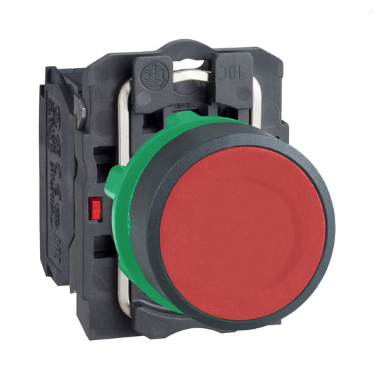 Pulsador Rasante Rojo de Marca Schneider Electric de Serie Harmony XB5 (XB5AA42) con ø22m de Montaje, Cuerpo Plástico, Tipo de Operatorio Retorno de Resorte Contactos NC