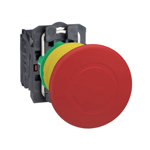 Parada de Emergencia ø40mm Rojo Tipo Hongo con Tipo de Reset Pulsar-Tirar - de Marca Schneider Electric de Serie Harmony XB5 (XB5AT842) con ø22m de Montaje, Cuerpo Plástico,  Contactos NA+NC.