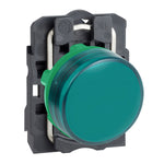 Piloto de Señalización con LED Verde, de Marca Schneider Electric de Serie Harmony XB5 (XB5AVM3) con ø22m de Montaje, Cuerpo Plástico, Alimentación 230-240VAC.