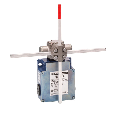 Fin de Carrera  con Varillas Metálicas en Cruz de Marca Schneider Electric de Serie OsiSense XCK-MR (XCKMR54D1H29) de Formato Especial de Material Metálico. Contactos 2x2NC. Velocidad Máxima de Accionamiento 1.5m/s. Entrada de cable para prensaestopa M20.