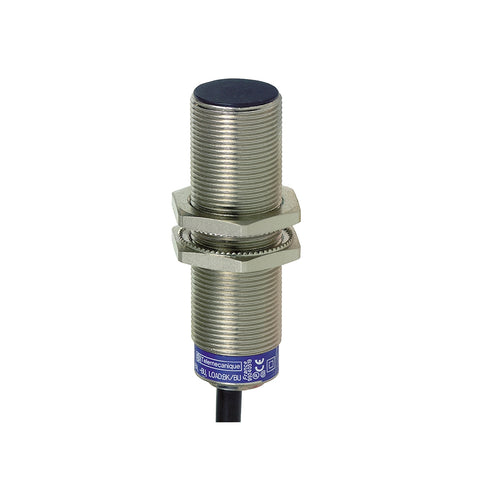 Sensor de Proximidad Inductivo de Marca Schneider Electric de Serie OsiSense XS (XS618B1MAL2) con Diseño Cilindrico ø18mm, Material Metálico, Grado de Protección IP68. Tipo de Salida Relé. Precableado con cable de 2mts. Técnica de cableado 2 hilos. Alimentación 24-240VAC/VDC y Frecuencia máxima 1000(VDC)/25(VAC)Hz. 