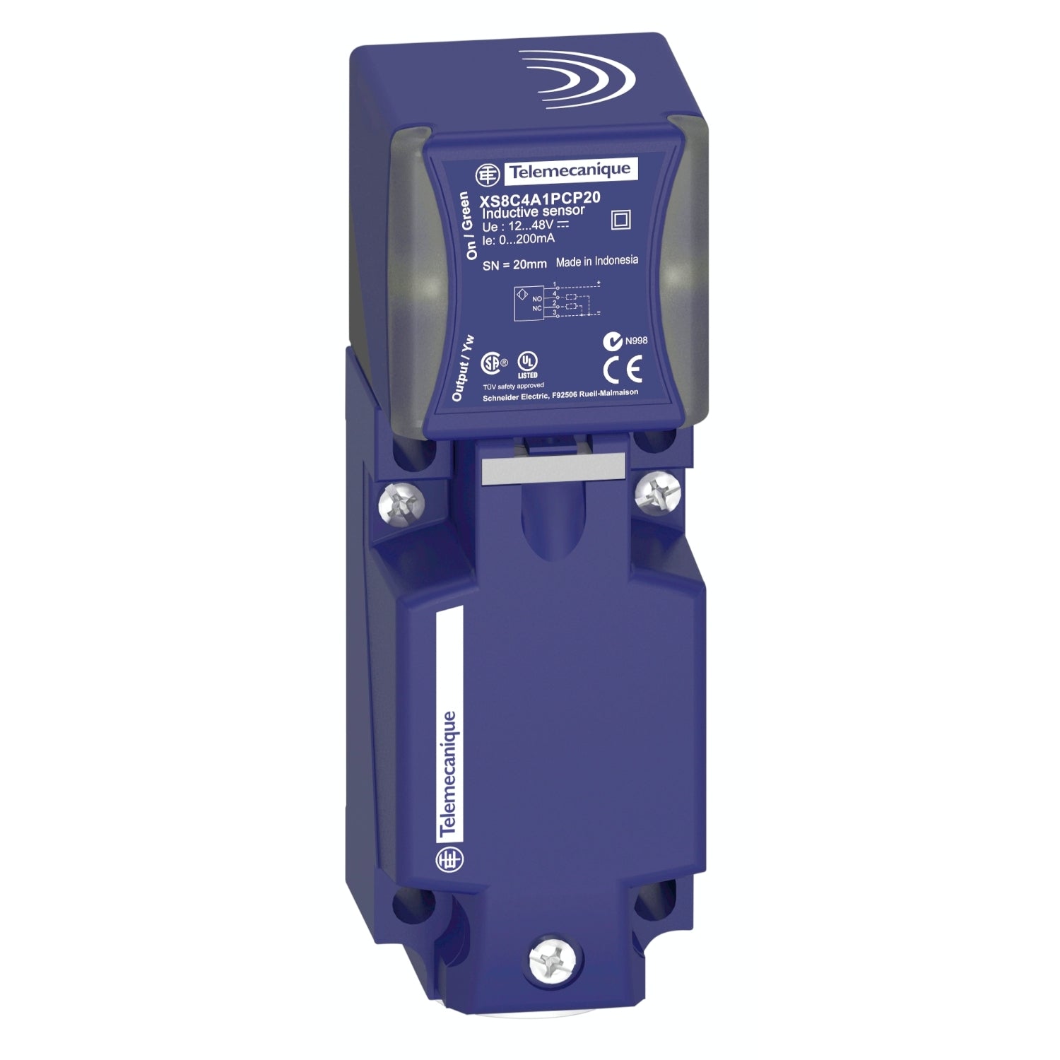 Sensor de Proximidad Inductivo Enchufable (Tornillo) de Marca Schneider Electric de Serie OsiSense XS (XS8C4A1DPG13) con Diseño Cuadrado 40x40x117mm. Grado de Protección IP69K y IP67. Técnica de cableado 2 hilos. Alimentación 12-48VDC y Frecuencia máxima 300Hz