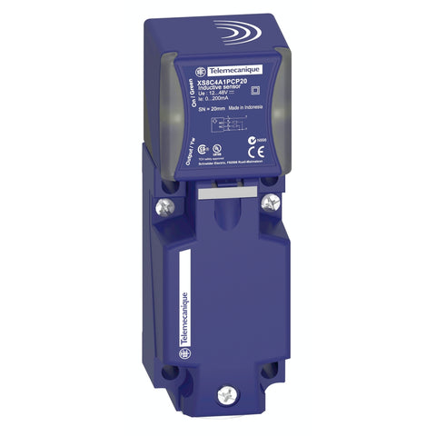 Sensor de Proximidad Inductivo Enchufable (Tornillo) de Marca Schneider Electric de Serie OsiSense XS (XS8C4A1DPG13) con Diseño Cuadrado 40x40x117mm. Grado de Protección IP69K y IP67. Técnica de cableado 2 hilos. Alimentación 12-48VDC y Frecuencia máxima 300Hz