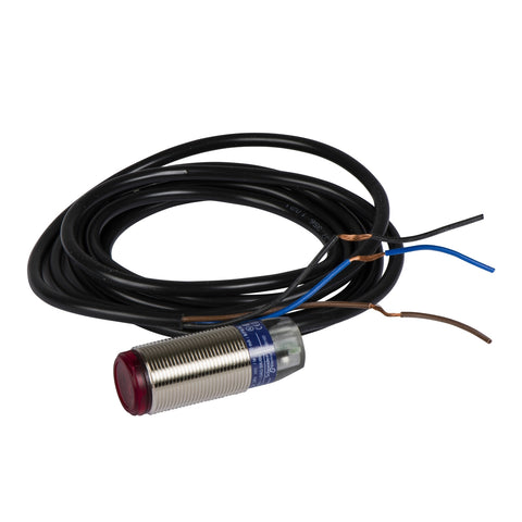 Sensor Fotoeléctrico Multimodo de Marca Schneider Electric de Serie OsiSense XU (XUB0BPSNL2) con Diseño ø18mm, Material Metálico, Grado de Protección IP67. Tipo de Salida Digital PNP. Es precableado con cable de 2mts de 3 hilos. Alimentación 12-24VDC y frecuencia máxima 250Hz