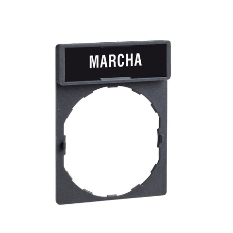 Portaetiqueta de 30x40mm con Etiqueta "MARCHA" de 8x27mm Para Mando y Señalización Harmony XB4,XB5, XB7, XAL de Marca Schneider Electric (ZBY2403).