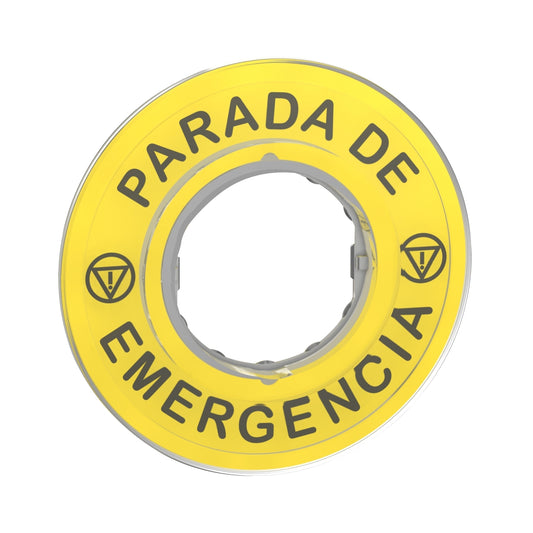 Etiqueta Para Pulsador de Parada de Emergencia Para Mando y Señalización Harmony XB4,XB5 de Marca Schneider Electric (ZBY9420).